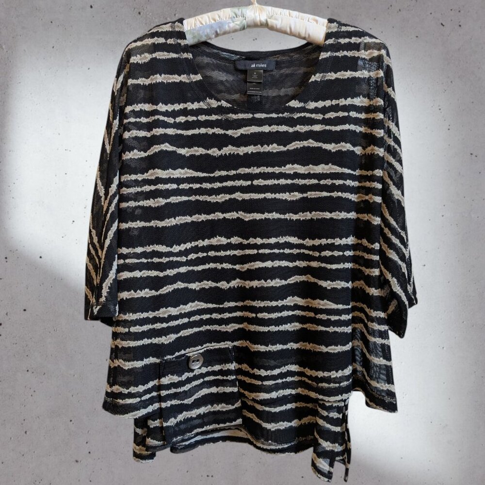 Ali Miles Black Gray Layered Wearable Art Blouse Shirt Pullover Top
